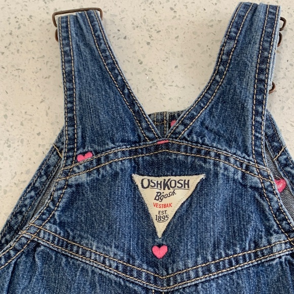 OshKosh B'gosh Dark Blue Denim Overalls with Pink Heart Details - Picture 4 of 9
